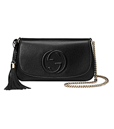 Gucci Soho Leather Flap Shoulder Bag Black Gold Tassel New Authentic