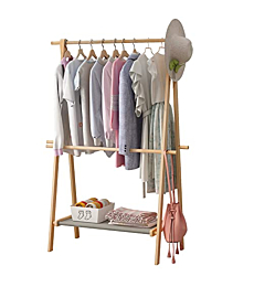 Clikuutory Dress up Rack, Adult and Teenagers Garment Rack, Clothing Rack with Storage Shelf (Natural Pine, 40" L x 16" W x 60" H)