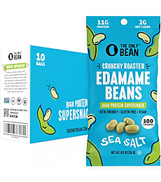 The Only Bean Crunchy Dry Roasted Edamame Snacks (Sea Salt), Keto Snack Food, High Protein (11g) Healthy Snacks, Asian Japanese Snack Gluten Free Lunch Vegan Food 100 Calorie Snack Pack, 0.9oz 10 Pack