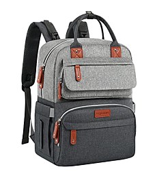 Diaper Bag Backpack,Baby bag for boy and girl,Large diaper backpack gift for dad and mom, Gray backpack for work travel and holiday,Roomy nappy bag with Insulated Pockets and Stroller Straps