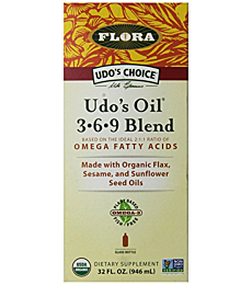 Flora UDO’s Oil Omega 3-6-9 32 Oz Supplement | Organic | Plant Based | Vegan Fish Oil Alternative | Blend of Flaxseed, Coconut, Evening Primrose & More