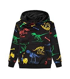 TLAENSON Dino Hoodie Toddler Sweatshirt Kids Hoodies for Boys Girls Dinosaur Sweatshirts Long Sleeve Hooded Pullover Top Black Size 140
