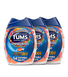 TUMS Chewy Bites Ultra Strength Antacid Tablets for Chewable Heartburn Relief and Acid Indigestion Relief, Mixed Fruit, Acid Reducer, 54 Count, Pack of 3