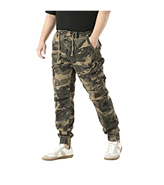 DGWZ Men Elastic Waist Cargo Pants with Pocket Stretch Cotton Camo Jogger Pants for Men