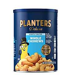 PLANTERS Deluxe Lightly Salted Whole Cashews, 1.14 Pound (Pack of 1) Resealable Canister - Lightly Salted Cashews & Nuts - Nutrient Dense Snacks for Adults & Kids - Vegan Snacks, Kosher