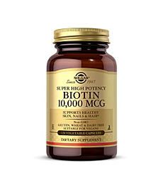 Solgar Biotin 10,000 mcg, 120 Vegetable Capsules - Energy, Metabolism, Promotes Healthy Skin, Nails & Hair - Super High Potency - Non-GMO, Vegan, Gluten, Dairy Free, Kosher - 120 Servings