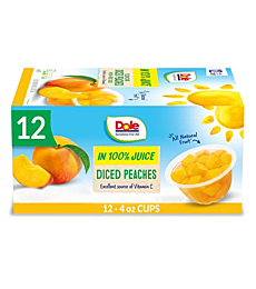 Dole Fruit Bowls Diced Peaches in 100% Juice, Gluten Free Healthy Snack, 4 Oz, 12 Total Cups