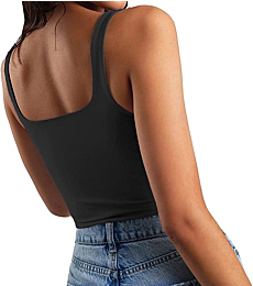 Artfish Women's Sleeveless Strappy Crop Tank Tops Workout Fitness Basic Cropped Camis Black, XS