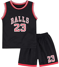 Toddler Kid Basketball Jersey Outfit Baby Boy Girl Letters Tank Top + Track Shorts Sets Boy Summer Clothes (Black, 5-6 Years)