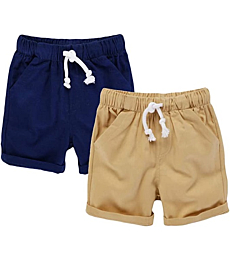 HILEELANG Little Boys' Shorts 2-Pack Chino Short Summer Cotton Casual Pants with Pockets Khaki Navy Blue 5t
