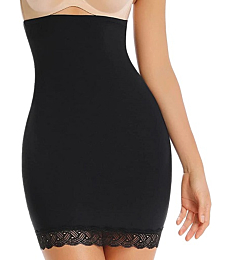 Seamless Slips for Women Under Dresses High Waist Shapewear Tummy Control Half Slip Body Shaper Skirt Black Large
