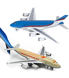 Crelloci Airplane Toys Bump and Go Airlines Die Cast Metal Model Plane Toy with Lights and Sounds, 3D Anatomy View, Blue Aircraft for Kids Toddler Boys 3 -12 Years Old Gift