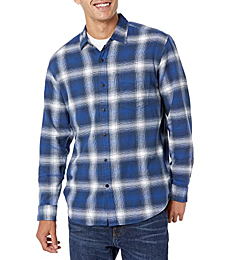 Amazon Essentials Men's Long-Sleeve Flannel Shirt (Available in Big & Tall), Blue, Ombre/Plaid, X-Small
