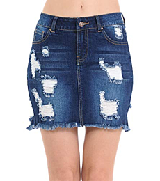 Wax Women's Juniors Casual Distressed A-Line Denim Short Skirt, Dark, s