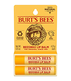 Burt's Bees Lip Balm Stocking Stuffers, Moisturizing Lip Care Christmas Gifts, 100% Natural, Original Beeswax with Vitamin E & Peppermint Oil (2 Pack)