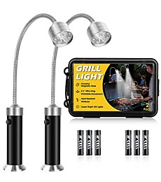 Barbecue Grill Lights, BBQ Accessories for Outdoor Grill with Magnetic Base, Super Bright LED, 360 Degree Flexible Gooseneck, Water and Heat Resistant, Batteries Included - Pack of 2