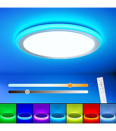 BLNAN RGB Led Flush Mount Ceiling Light with Remote Control, 13Inch 24W 2400LM 3000-6500K Dimmable Color Changing Light Fixture, Modern Round White Ceiling Lamp for Bedroom Kids Room Party Festival