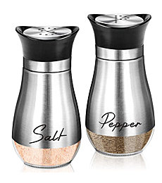 Salt and Pepper Shakers Set,4 oz Glass Bottom Salt Pepper Shaker with Stainless Steel Lid for Kitchen Gadgets Cooking Table, RV, Camp,BBQ Refillable Design (Sliver)