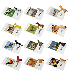 Farm Animal Toys with Flash Cards - 12 Sets of Realistic Animal Figures - Educational Learn Cognitive Toys & Animal Matching Game Playset for Toddlers Kids