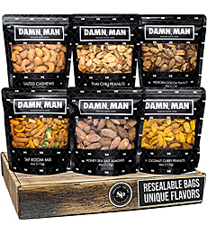Nuts Gift Basket for Men – Six Incredibly Unique Flavors With Almonds, Cashews, Peanuts - Great Fathers Day Gift, Birthday Gift, or Healthy Snack