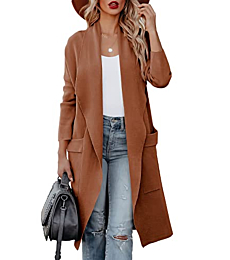 ANRABESS Women's Open Front Long Sleeve Draped Sweater Jacket Casual Knit Cardigan Coat 580kafeise-M Coffee