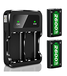 Ponkor Rechargeable Battery Packs for Xbox Series X|S/Xbox One, 2x2600mAh Batteries with High-Speed Charging Station for Xbox One S/Xbox One X/Xbox One Elite Wireless Controller
