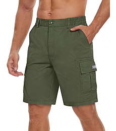 TACVASEN Men's Flat Shorts with Pockets Summer Casual Cotton Cargo Work Shorts Elastic Waist