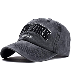 Baseball Hat New-York Distressed-Adjustable-Strapback - Washed Twill Dad Hat Unisex