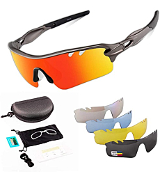 Toneoesol Sports Sunglasses,Polarized Cycling Glasses for Men Women, with 5 Interchangeable Lenses for Cycling Running