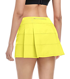 Tennis Skirt for Women with 4 Pockets Athletic Golf Skorts Skirts with Shorts Workout Running Sport (Yellow,M)