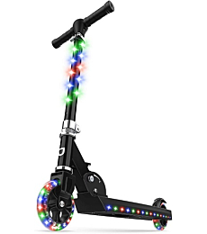 Jetson Electric Bike Jupiter Folding Kick Scooter, LED Light-Up, Adjustable Handle Bar, for Kids Ages 5+ , Black