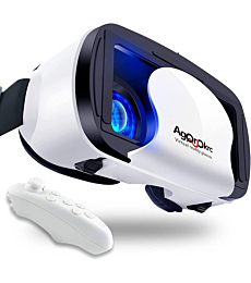 VR Headset with Controller Adjustable 3D VR Glasses Virtual Reality Headset HD Blu-ray Eye Protected Support 5~7 Inch with Controller