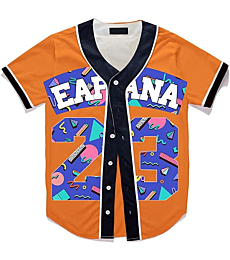 Mens Womens Baseball Jersey for 80s 90s Theme Birthday Party Short Sleeve Button Down Hip Hop Tunic Tee Shirts T088-Orange-XXL