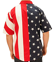 Flagshirt Men's Half Stars Half Stripes American Flag Shirt - Button-Up, Red, White & Blue, Medium