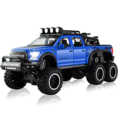 Toy Pickup F150 six-Wheel 1/24 Metal die-cast Model car Sound and Light with Motorcycle Toy car 3 4 5 6 7 8 9 10 11 12 Year Old boy Toy (Blue)