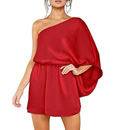 Kikula Womens Sexy Dress Short Sleeve Off Shoulder Loose Casual Party Mini Satin Dresses Red