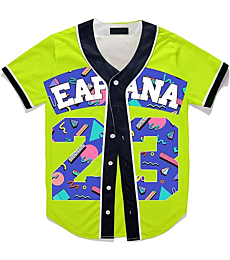 Mens Womens Baseball Jersey for 80s 90s Theme Birthday Party Short Sleeve Button Down Hip Hop Tunic Tee Shirts T088-Green-XXL