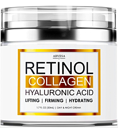 Retinol Cream for Face - Facial Moisturizer with Collagen Cream and Hyaluronic Acid - Anti Aging Face Cream Day and Night Moisturizer - Hydrating Wrinkle Cream for Women and Men - Serum For All Skin Types