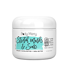 Body Merry Stretch Marks and Scars Defense Cream – Daily Moisturizer with Organic Cocoa Butter, Shea and Oils - Fade Old and New Body Marks and Nourish Dry Skin – Ideal Pregnancy Belly Cream, 4 oz