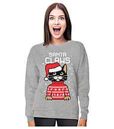 Santa Claws Sweatshirt Women Teen Girls Cat Ugly Christmas Sweater Style XX-Large Gray