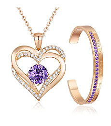 LOUISA SECRET Birthstone Jewelry Set for Women Heart Pendant Necklace Bangle Bracelet Birthday Christmas Jewelry Gifts for Women Girlfriend Her