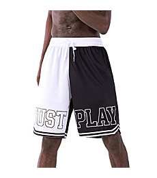 Auyz Basketball Shorts for Men Black and White Lightweight Athletic Running Workout Shorts with Pockets Drawstrings-Blackwhite-M