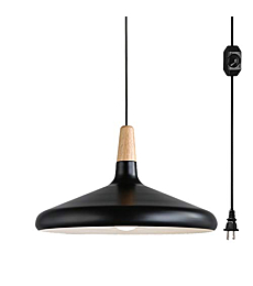 KAYYELAMP 15" Lampshade Pendant Light with 15ft Plug-in UL On/Off Dimmer Switch Cord Black Lampshade Light Fixtures Nordic Minimalist Lighting Loft Style Lamps for Dining Room Bulbs Not Included