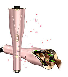Auto Hair Curler, Automatic Curling Iron Wand with 1" Large Rotating Barrel & 4 Temps & 3 Timer Settings, Curling Iron with Dual Voltage, Auto Shut-Off, Fast Heating for Hair Styling (Rose Gold)
