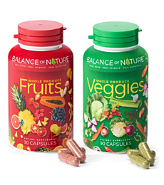 Balance of Nature Fruits and Veggies - Whole Food Supplement with Superfood Fruits and Vegetables for Women, Men, and Kids - 90 Fruit Capsules, 90 Veggie Capsules