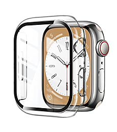 [ 2 Pack ] YMHML Case Compatible for Apple Watch Series 8 Series 7 41mm Screen Protector, Hard PC Full Cover Tempered Glass Protector for Apple Watch Series 8 Series 7 Accessories, Clear