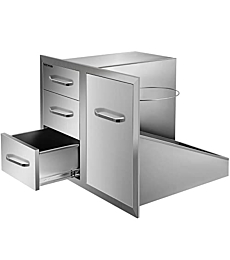 Mophorn Outdoor Kitchen Door Drawer Combo 29.5" W x 22.6" H x 21.7''D, Access Door/Triple Drawers with Propane Drawer and Adjustable Garbage Ring, Perfect for BBQ Island Patio Grill Station