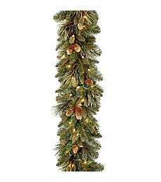 National Tree Company Pre-Lit Artificial Christmas Garland, Green, Carolina Pine, White Lights, Decorated with Pine Cones, Battery Operated, Christmas Collection, 9 Feet