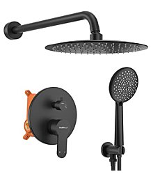 Gabrylly Shower System, Wall Mounted Shower Faucet Set for Bathroom with High Pressure 10" Stainless Steel Rain Shower head and 5-Mode Handheld Shower Set, 2 Way Shower Valve Kit, Matte Black