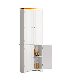 Function Home 72'' Freestanding Tall Pantry Cabinet，Kitchen Pantry with 2 Large Cabinets and Adjustable Shelves,2-Door Floor Storage Cabinet for Additional Storage Space in White Honey
